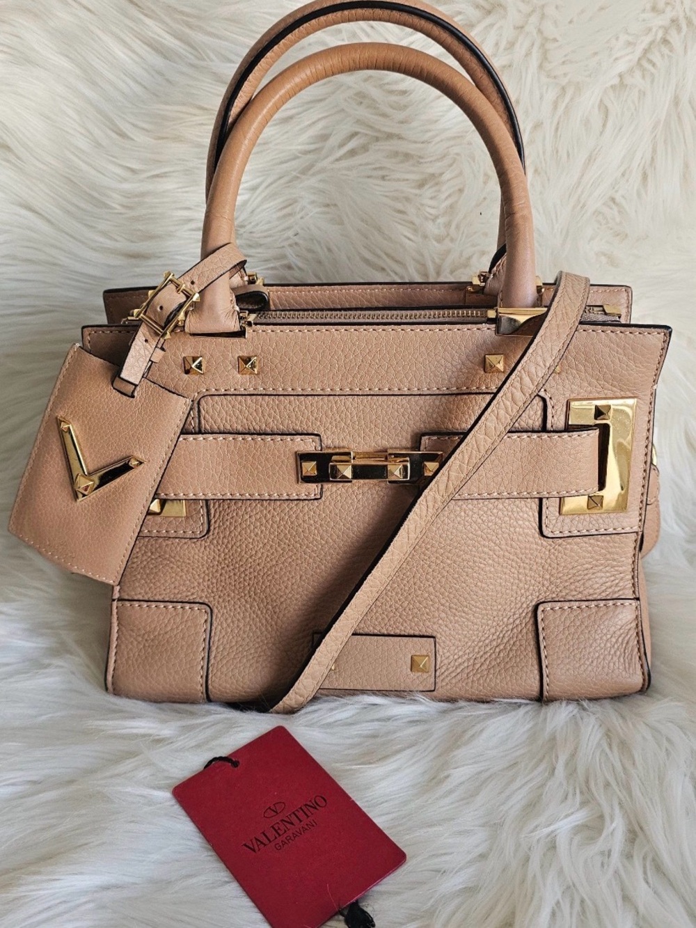 Valentino Garavani Twist Lock Mini My Rockstud Double Handle Leather Two-Way Bag